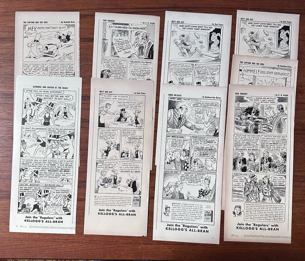Lot of 9 Print Ads 1939 Kellog's All-Bran Alphonse & Gaston Mutt Jeff